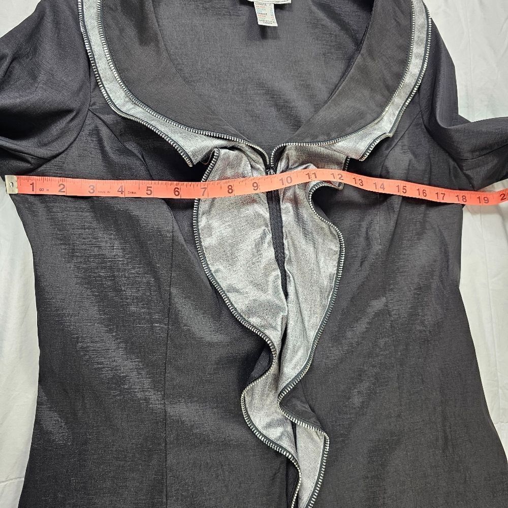 Joseph Ribkoff Ruffle Zip‎ Down Black Blouse With Zipper Accents Women's Size 10 - Picture 6 of 10